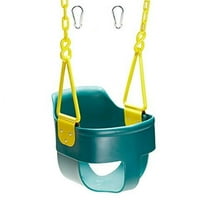 Premium High Back Full Bucket Toddler Swing Seat with Finger Grip, Plastic Coated Chains and Carabiners for Easy Install - Green - Squirrel Products