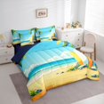 thumbnail image 2 of Castle Fairy Simple Pastel Surfboard 7-Piece Twin Bedding,Seaside Palm Landscape Art Bedding Comforter Set,Gold Blue,Navy Blue Reversible, 2 of 7