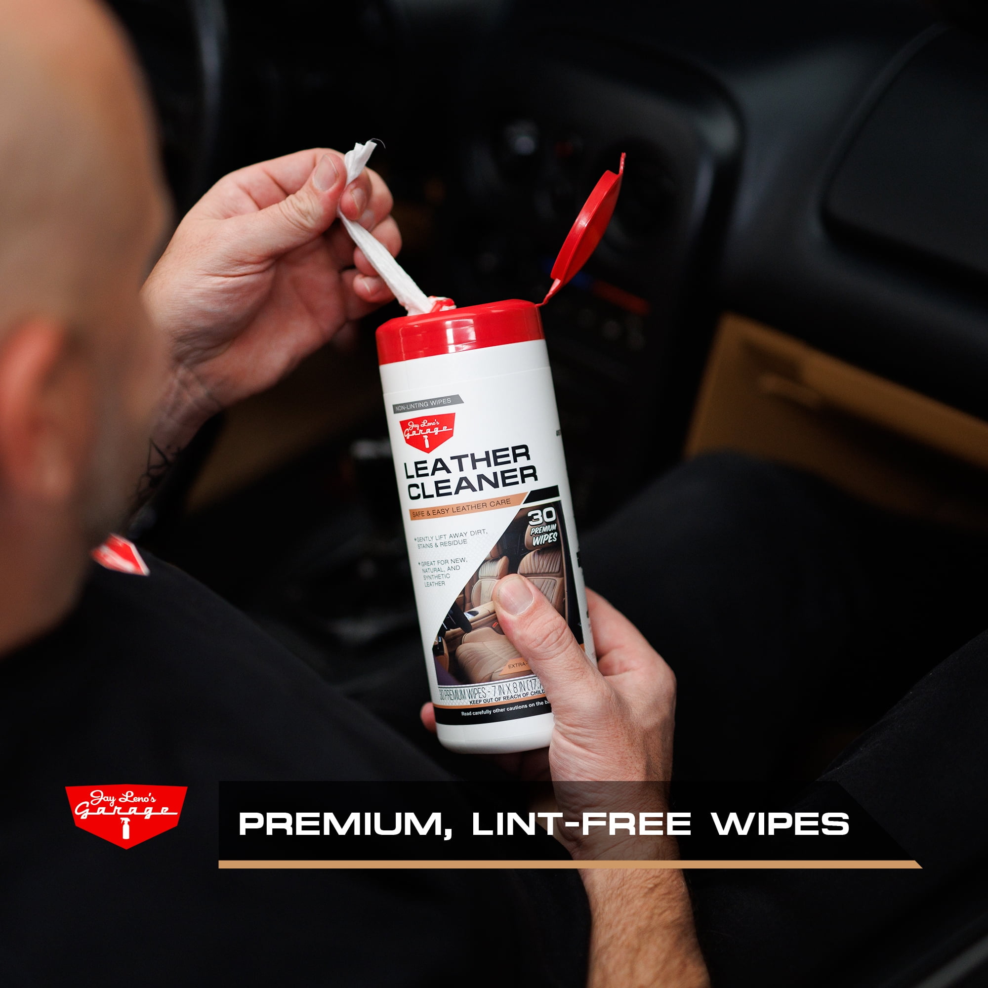 Jay Leno's Garage Leather Cleaner Wipes (30 Count) - Clean & Protects Car Leather Surfaces