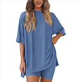 thumbnail image 2 of Conjunto de Dos Piezas para Mujer, Verano 2025, Informal, de Gran Tamaño, con Pantalones Cortos de Motociclista, Gris y Azul, Talla M, 2 of 8