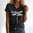 thumbnail image 2 of Paguaki Womens Fashion Casual Dragonfly Printed V Neck Short Sleeve T Shirt Top, 2 of 9