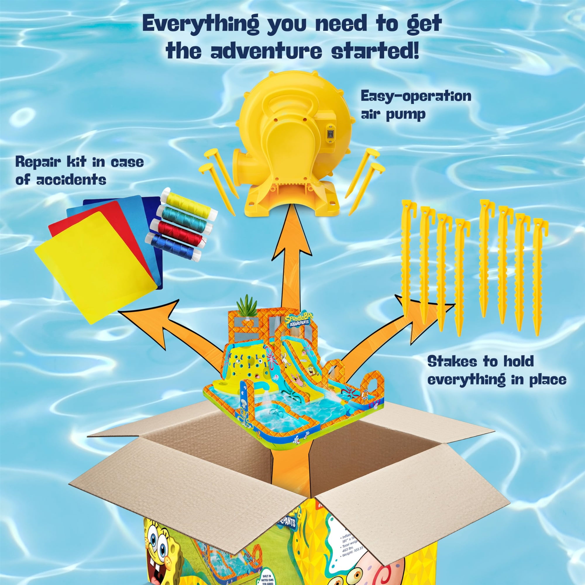 Sunny & Fun Fun SpongeBob Water Slide with Climbing Wall & Two Slides
