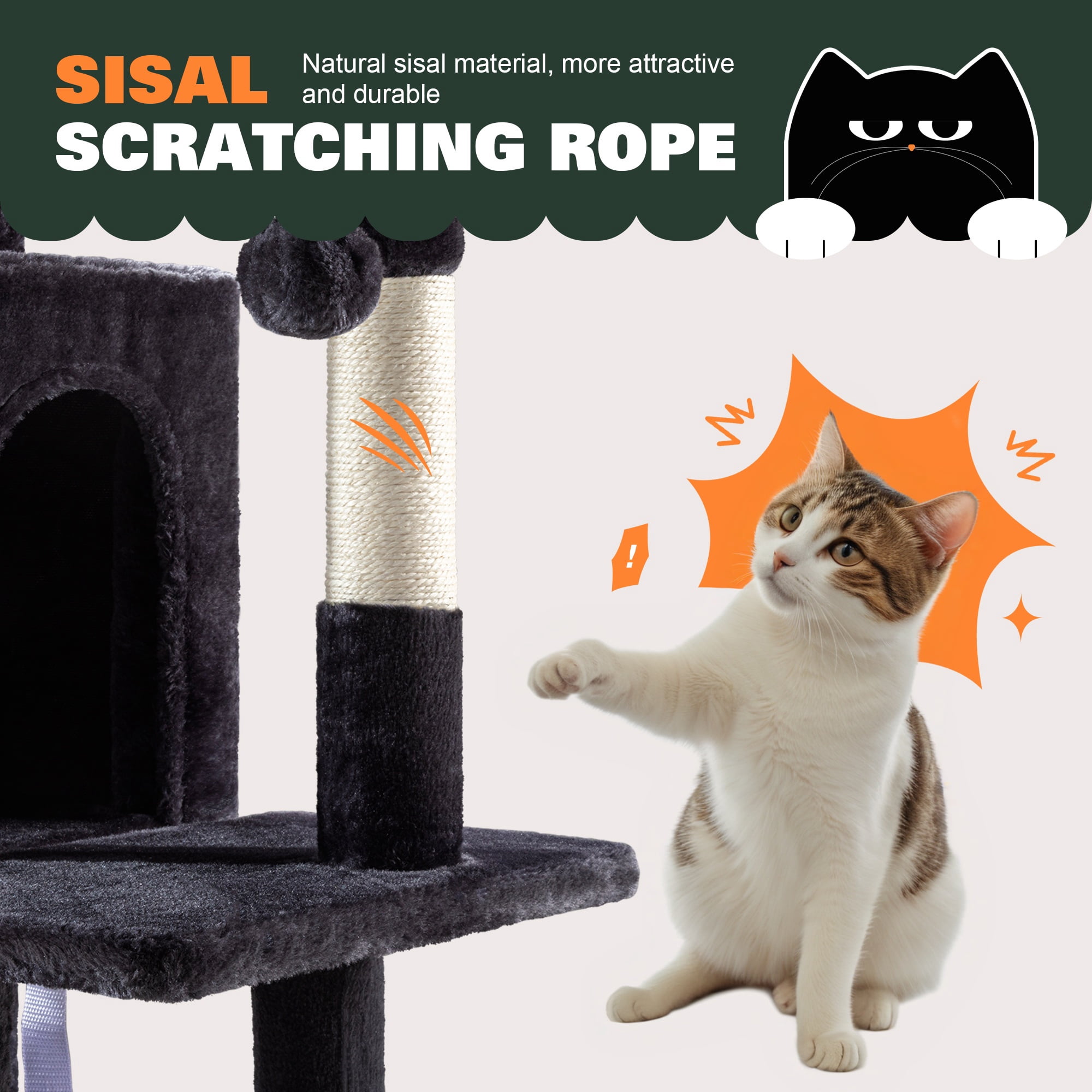 Amolife 29.1" Small Cat Tree Tower with Plush Cat Condo Perch Sisal Scratching Posts for Indoor Cats and Kittens, Dark Blue