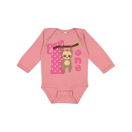 

Inktastic Pink Sloth 1st Birthday Gift Baby Girl Long Sleeve Bodysuit