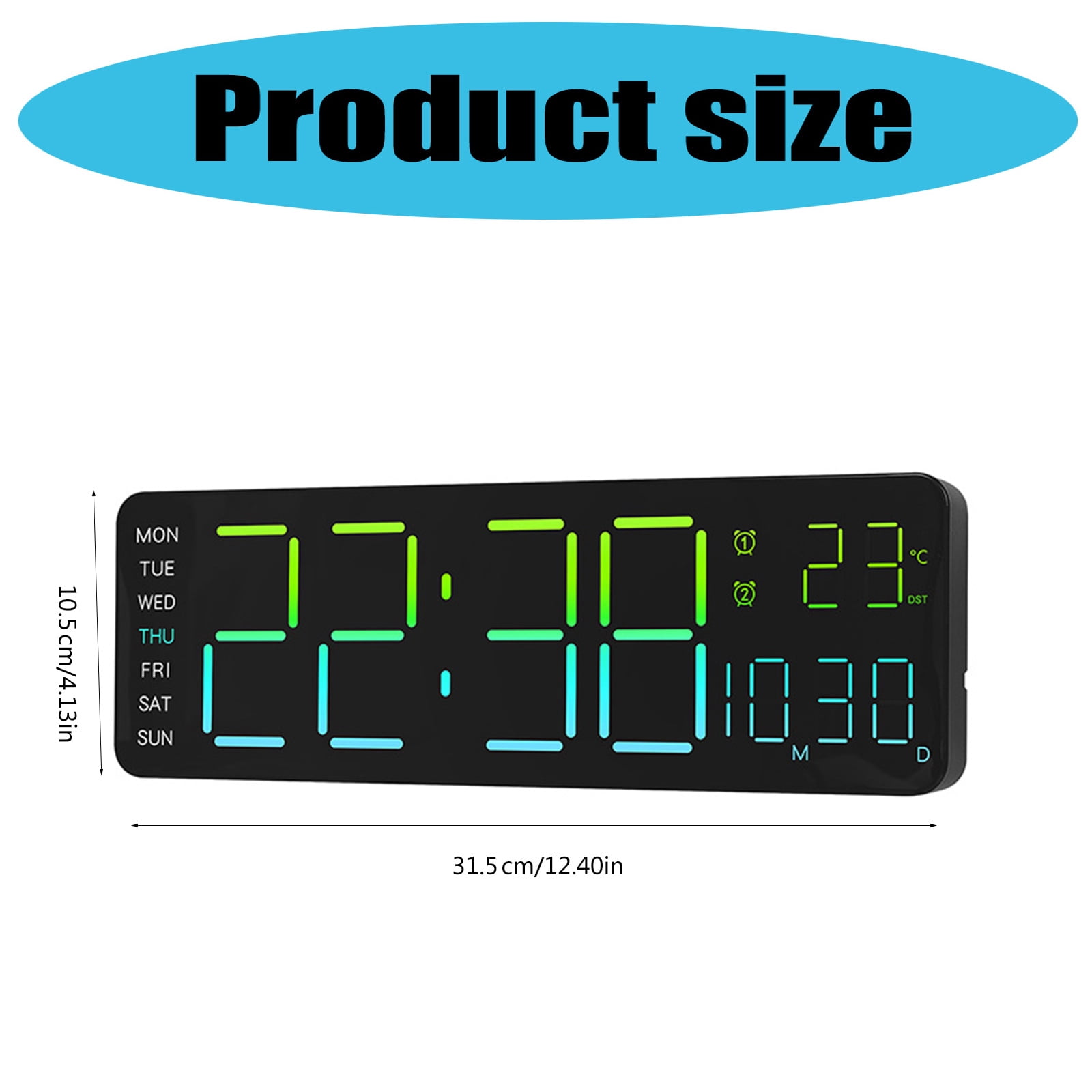 Contemporary Wall Mounted Digital Clock Automatic Brightness Control Show 12/24Hour Time Temperature Calendar Decors
