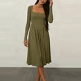 thumbnail image 5 of Womens Spring Dress 2026 - Square Neck Long Sleeve Casual A-Line Flowy Elegant Wedding Guest Party Midi Dress, 5 of 5