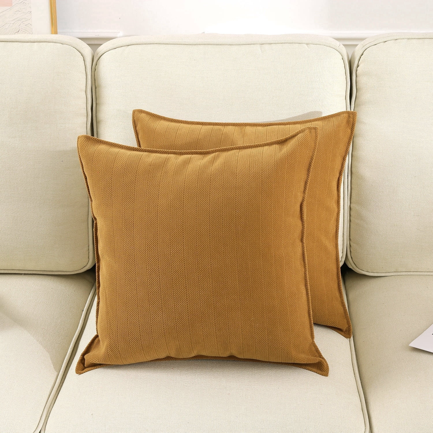 Set of 2 Decorative Pillows for Sofa, Yamaziot Throw Pillows Cushion for Couch Living Room Sofa Pillow Accent Pillow, 18"x18", Solid Yellow, Chenille, with Inserts