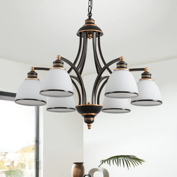 Briignite Royal 6 Lights Chandelier for Dining Room,Black Finish Chandeliers with Plexiglass Shades and Bronze lamp arm for Dining Room, Bedroom, Living Room