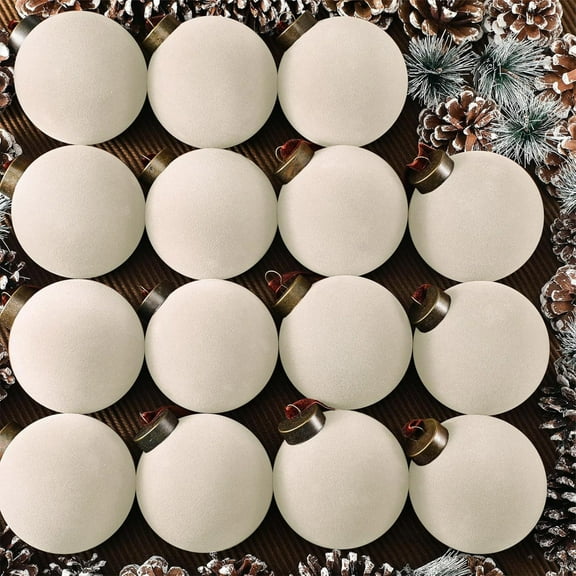 Coollooc 15 Pcs Green Velvet Christmas Balls Bulk - 3.15" Flocked Christmas Tree Ball Ornaments Hanging Decoration for Xmas Tree, Wreath, Home or Party Decorations(White)