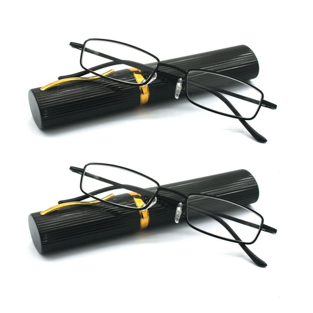 EYE ZOOM 2 Pack Ultra Slim Compact Lightweight Tube Reading Glasses