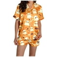 thumbnail image 3 of Halloween Pjs Women 2 Piece Satin Pajama Set Halloween Womens Button Down Pajama Sets With Shorts Womens Loungewear Halloween Women Pjs Sets, 3 of 7