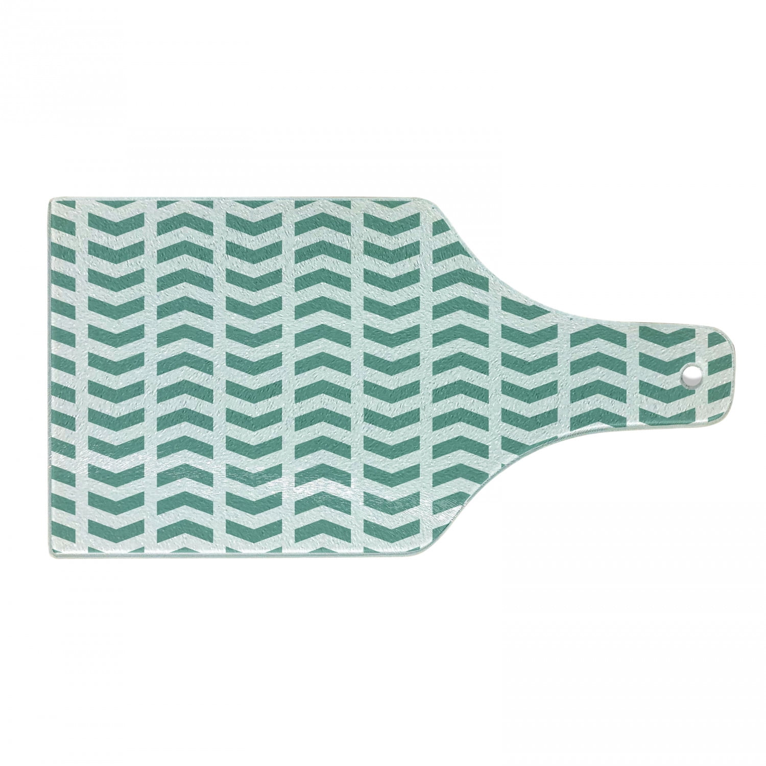 Teal and White Rectangular Glass Cutting Board with Chevron Pattern
