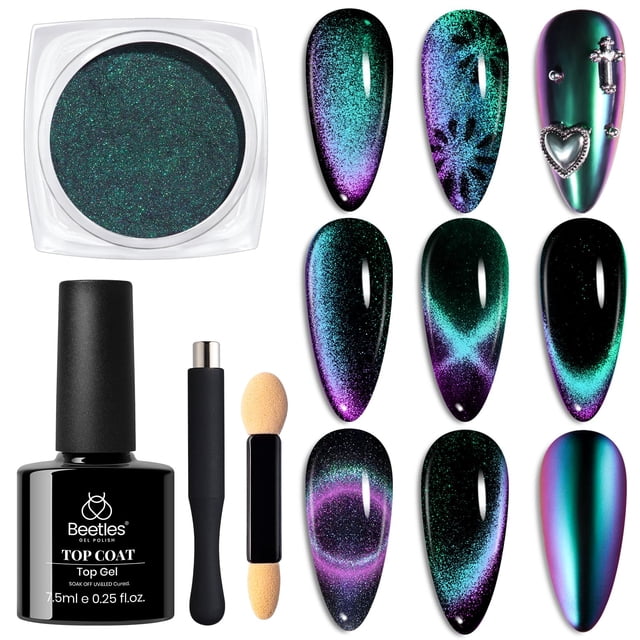 Set de polvos para uñas Beetles Cat Eye Chrome Holographic 2 en 1