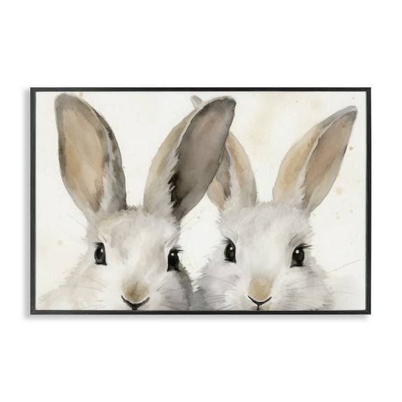 Stupell Industries Two Peeking Rabbits Animals & Insects Painting Black Framed Art Print Wall Art, 18 x 12