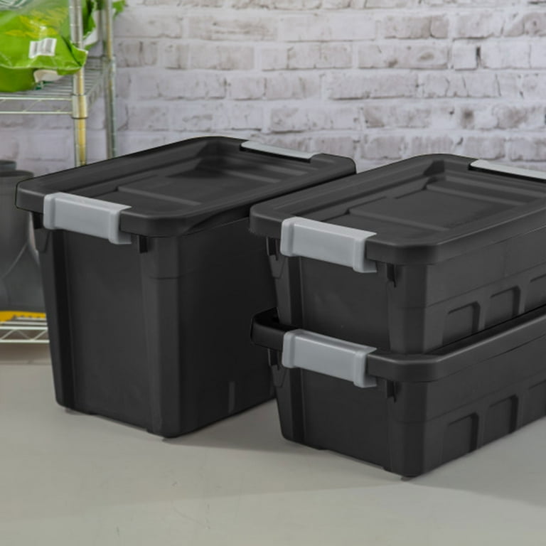 Gallon Industrial Storage Totes w/ Latch Lids, Black (6 Pack