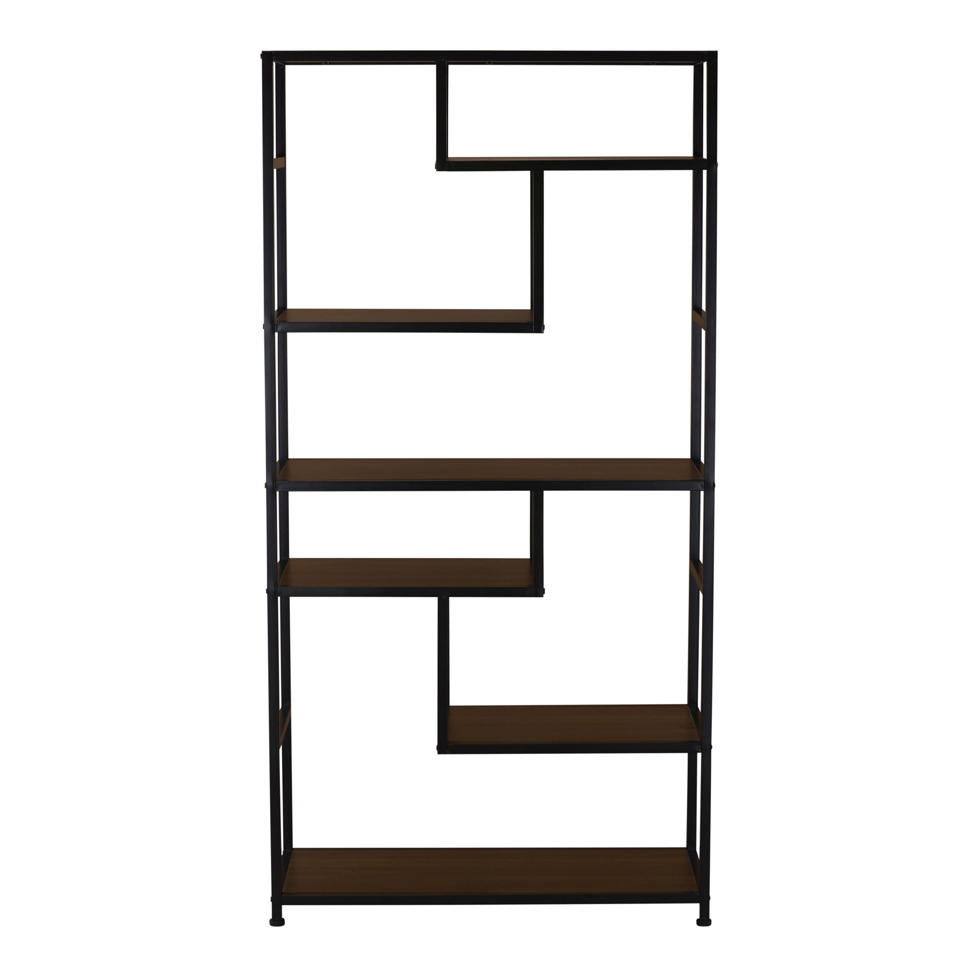 Household Essentials 6 Tier 65'' Tall Etagere Bookcase, Mid Century Walnut
