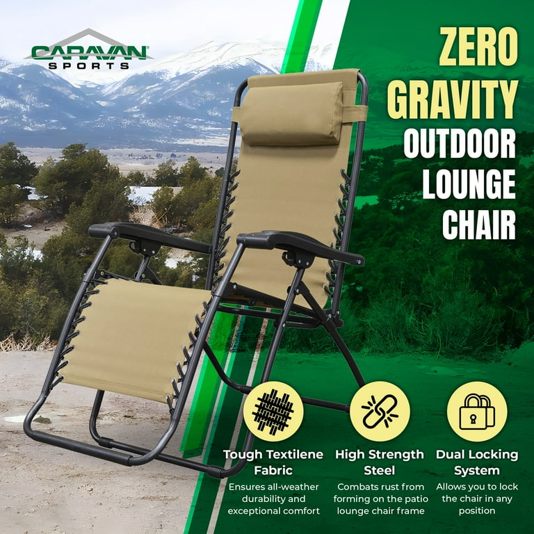 Caravan Sports Zero Gravity Outdoor Folding Patio Lounge Chair, Beige