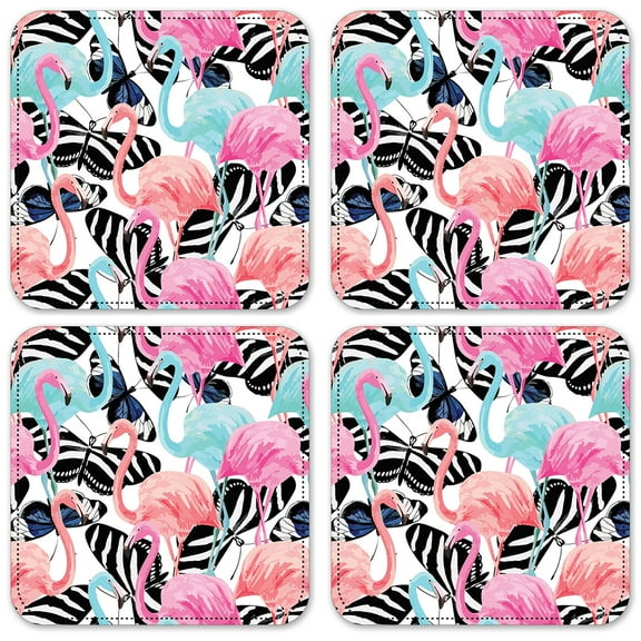 Vinyl Drink Coasters - Set of 4 - Flamingos & Butterflies