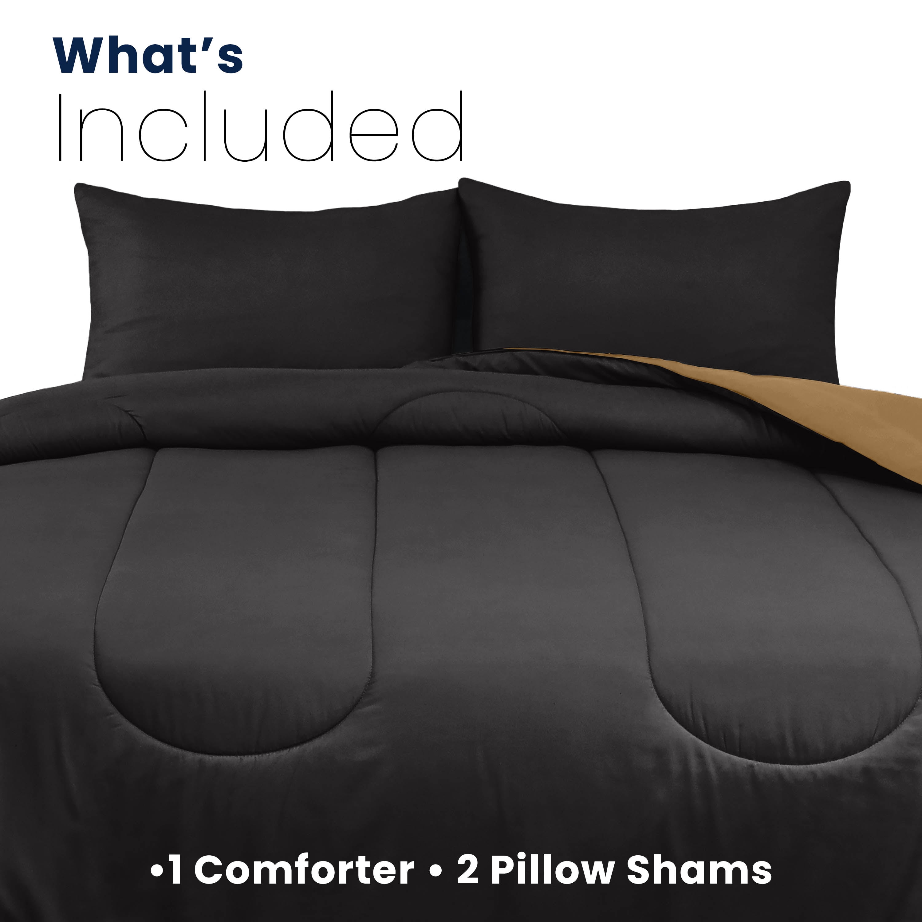 Martex 3-Piece King Reversible Comforter Set | Super Soft Lightweight | Ebony/Khaki