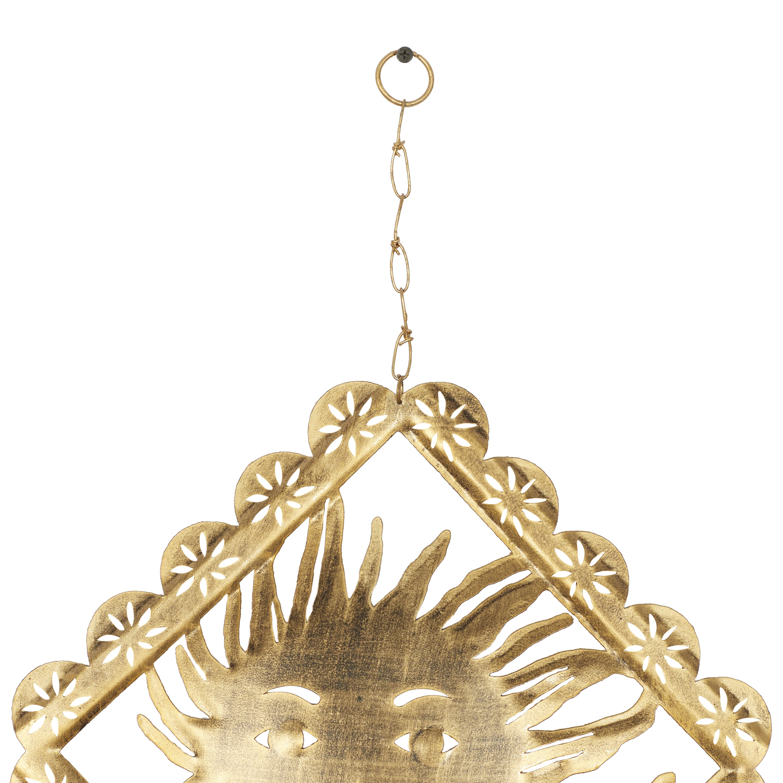 DecMode 30" Gold Metal Sun Windchime with Glass Beads and Cone Bells