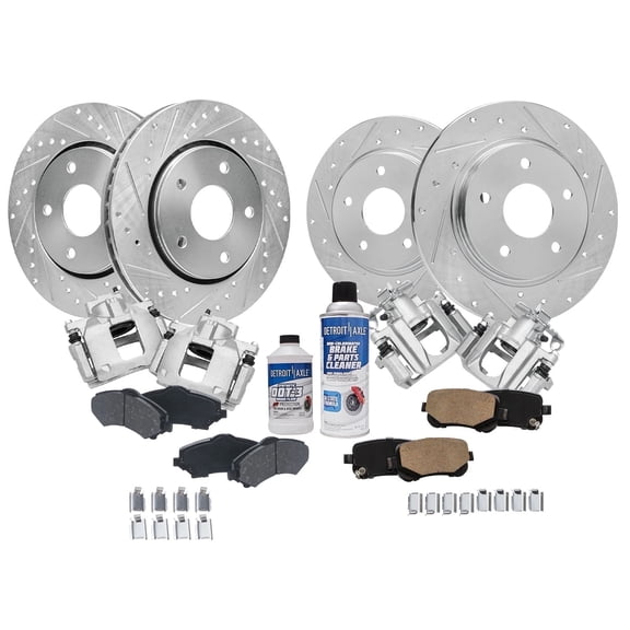 Detroit Axle - Brake Kit for Chrysler Town & Country Grand Caravan Routan Drilled Brake Rotors Ceramic Brakes Pads Brake Calipers Replacement [11.89 inch Front & 12.00 inch Rear Rotors]