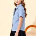 thumbnail image 6 of Girls Short Sleeve Button Down Shirt with Bow Tie - Cotton Wrinkle Resistant School Uniform Top for Kids - Blue,Size 7 T, 6 of 9