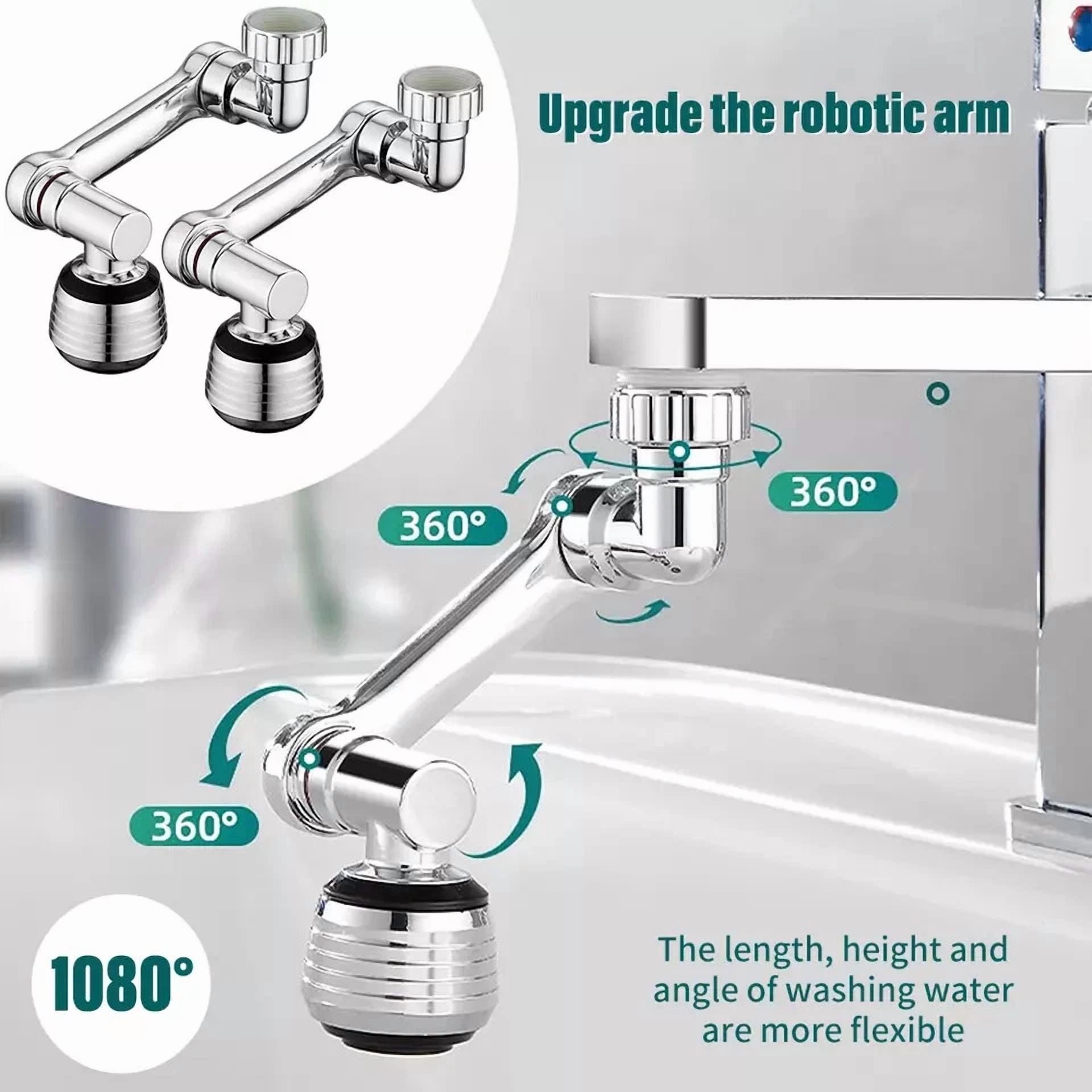 2Pcs Universal 1080° Swivel Extension Kitchen Faucet Aerator Rotate Robotic Arm
