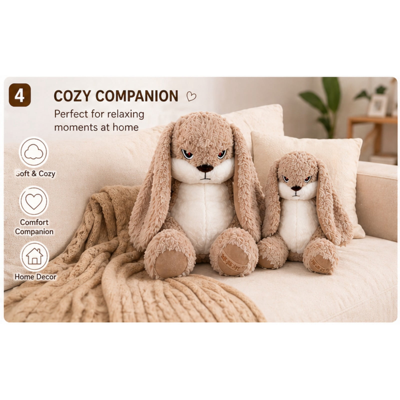 Bunny Plush Set Soft Stuffed Rabbit Toy 2 Size Combo Cozy Gift Cute Home Decor