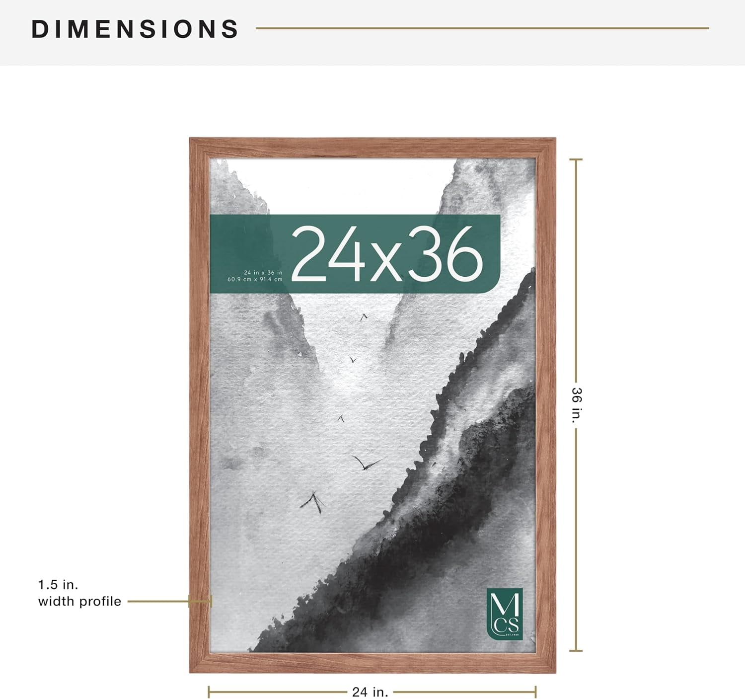 MCS Museum Poster Frame 24x36 Medium Oak, Vertical & Horizontal Wall Hanging Large Picture Frame for Photos, Posters & Art Prints  (1-Pack)