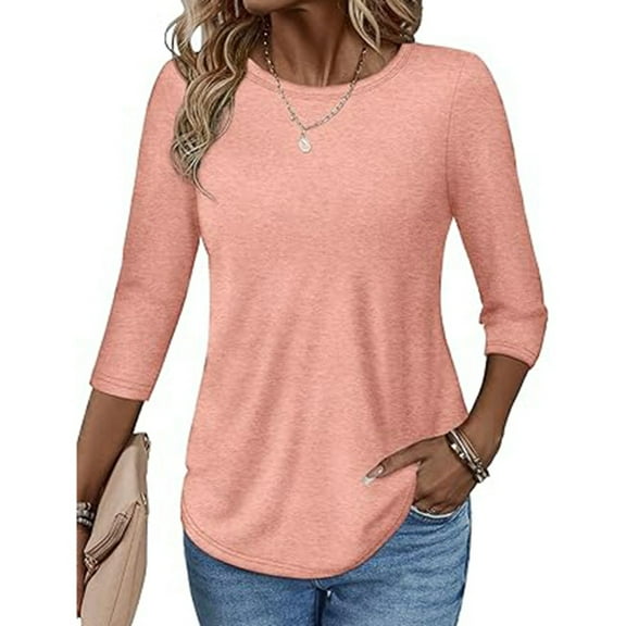 Hauaitttt Women Round Neck Summer Fashion Comfortable and Casual Fit Quarter Sleeved Top T Shirt Lightweight Long Sleeve Shirt Women Turtle Neck T Shirts for Women Women Shirts Workout Women Shirts