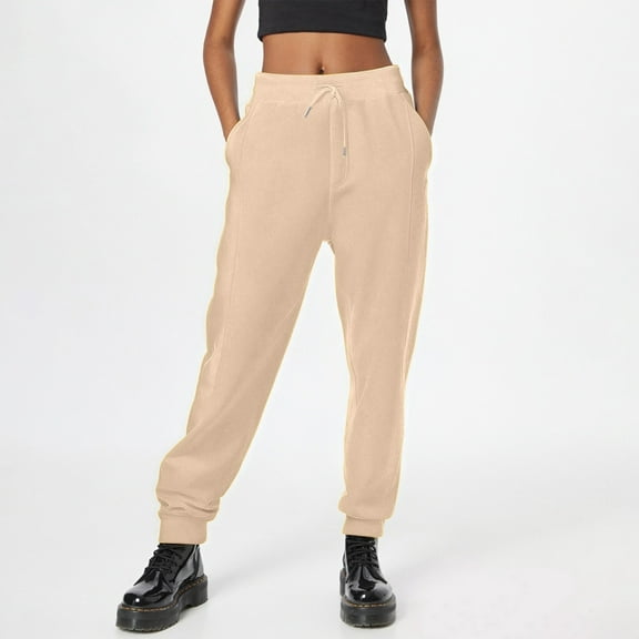Women's Casual Pants Loose Fit Mid Rise Elastic Waist Pants (Beige XXL)