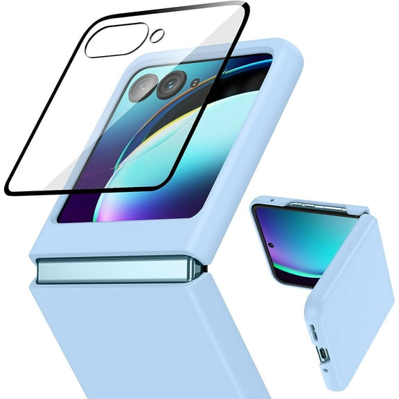 Motorola Razr Plus (2023) Case with Camera Screen Protector, Ultra Slim Lightweight Anti-Drop Anti-Scratches Hard PC Protective Cover Phone Case for Motorola Razr 2023- Light Blue