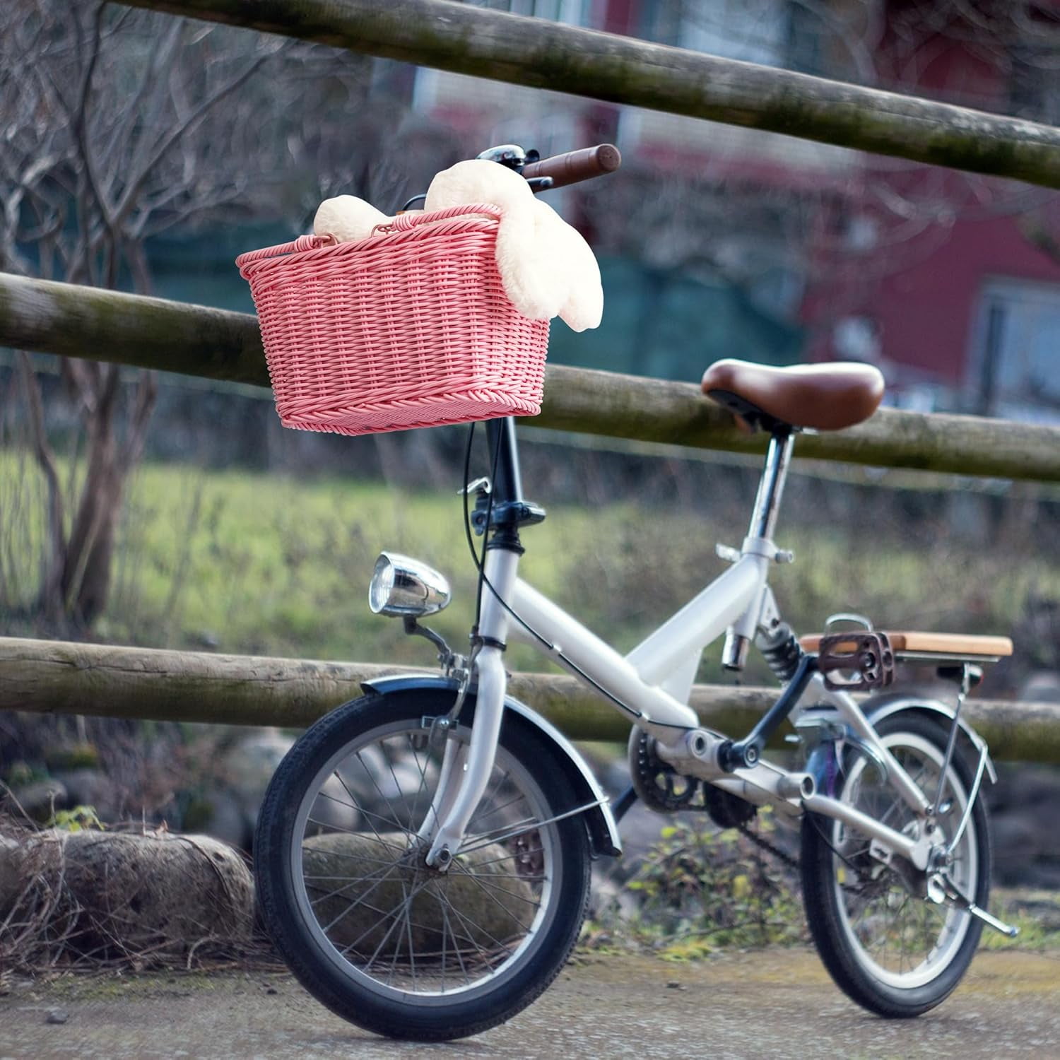 GRANNY SAYS Kids Bike Basket, Front Bicycle Baskets for Kids, Small Wicker Bike Basket for Boys and Girls, Pink