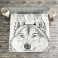 thumbnail image 3 of Ambesonne Black White Quilted Bedspread Set 3 Pcs, Woods Animal Wolf, Queen Size, Black and White, 3 of 3