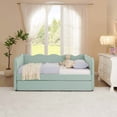 thumbnail image 4 of Bellemave Twin Size Daybed with Pop Up Trundle, Twin to King Daybed with USB Charging Port, Plaid Linen Upholstered +Wood Extendable Sofa Bed for Living Room/Bedroom/Guest Room,Cyan, 4 of 8