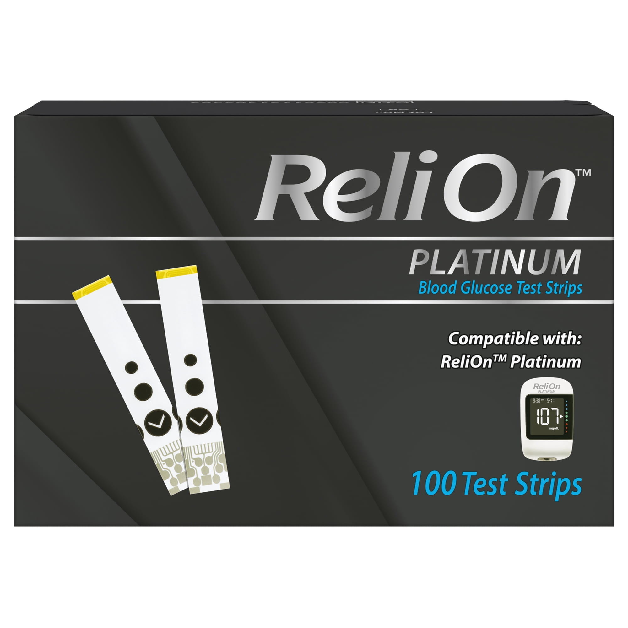 ReliOn Platinum Blood Glucose Test Strips, 100 Count – Diabetes Test Strips, for ReliOn Platinum Meters