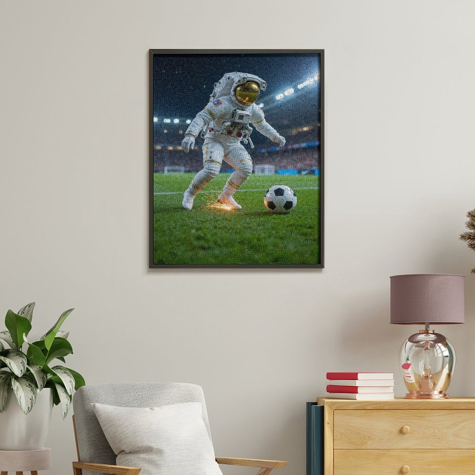 Paint By Numbers Kit for Adults Beginner - DIY Astronaut Soccer Stadium Night Scene Canvas Painting Kits for Adults, Frameless Paint By Number for Adults for Home Wall Decor 16x20 Inch
