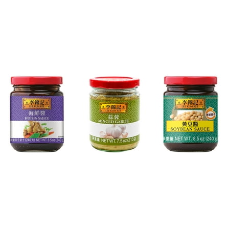 NineChef Brand Spoon Plus 3 Pack Lee Kum Kee Cooking Sauce, 3 Flavors(Hoisin Sauce,Minced Garlic Sauce,Soybean Sauce)