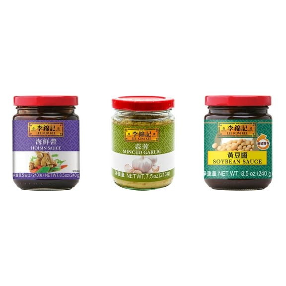 NineChef Brand Spoon Plus 3 Pack Lee Kum Kee Cooking Sauce, 3 Flavors(Hoisin Sauce,Minced Garlic Sauce,Soybean Sauce)
