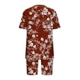thumbnail image 4 of ZToonmas Women's Plus Size V Neck Short Sleeve Vintage Print Top and Elastic High Waist Bike Shorts 2 Piece Casual Loungewear Set, 4 of 5