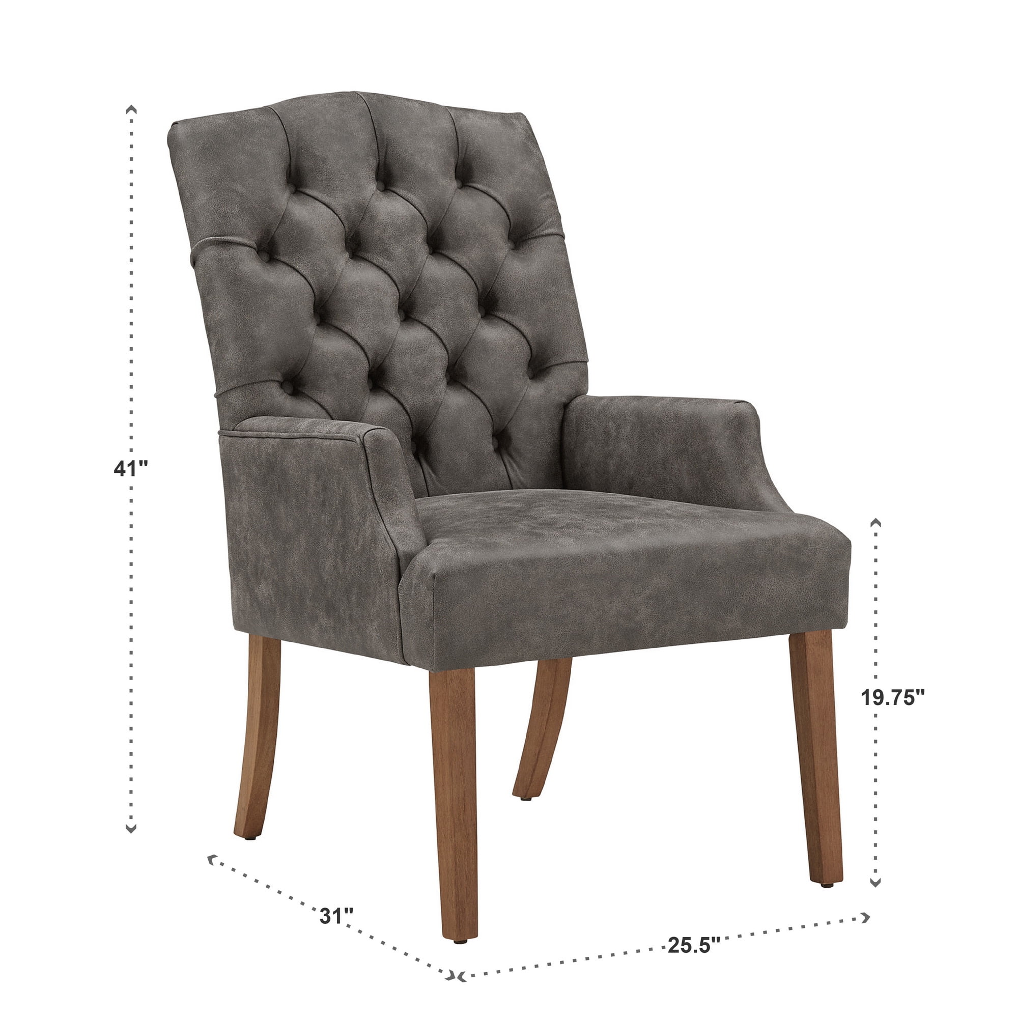 Weston Home Ridgemere Light Distressed Natural Finish Polished Microfiber Tufted Dining Chair, Gray Polished Microfiber