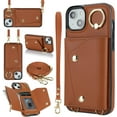 thumbnail image 2 of for iPhone 14 Case Wallet with Strap for Women,Crossbody Lanyard and Wristlet Strap,Zipper Pocket,Credit Card Holder,Ring Stand,RFID Blocking Phone Wallet Cases(6.1 inch,Brown), 2 of 18