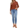 thumbnail image 2 of CAMISA DE BOTONES V DE INSPIRACIÓN CHIC PARA MUJERES CON MANGAS 3/4 Y DETALLE PLEAT, BLUSA CASUAL TALLA XL COLOR ROJO LADRILLO, 2 of 6