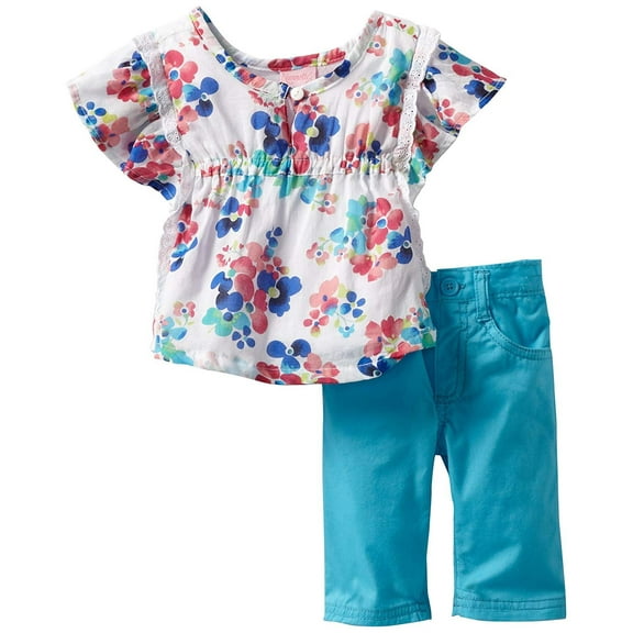 Nannette Baby Girls' 2 Piece Printed Pant Set, Ocean, 12 Months