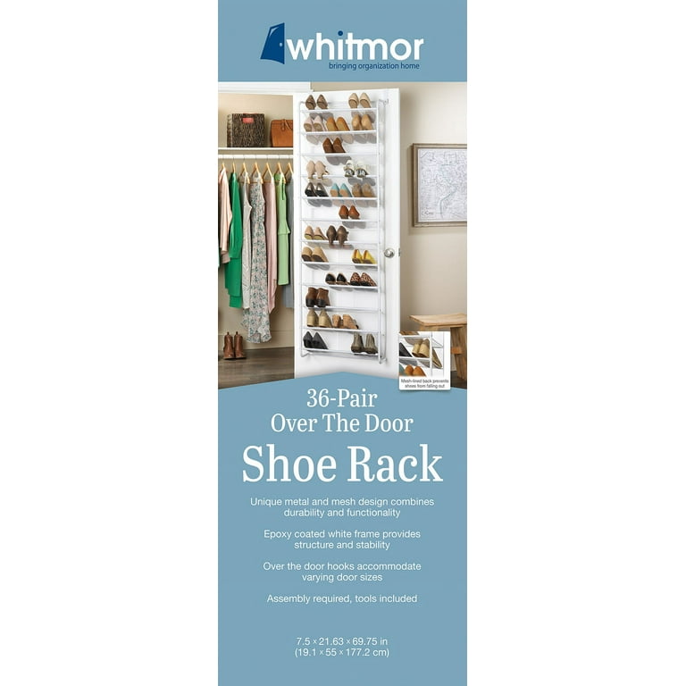 Whitmor 12-Tier Over the Door Mesh Shoe Rack - 36 Pair - Metal - White