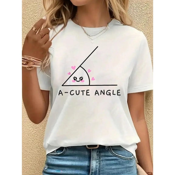 Acute Angle Math Teacher Joke For Geometry Trigonometry Nerd T-Shirt, Casual Crew Neck Short Sleeved Summer Top