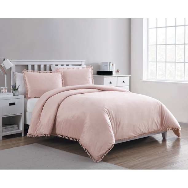 VCNY Home Giselle Soft Velvet Tassel Duvet Cover Set, Full/Queen, Blush