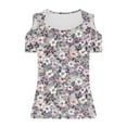 thumbnail image 7 of Dazajoo Floral Cold Shoulder Tops for Women Summer Short Sleeve Boho Shirts 2024 Womens Fashion Casual V Neck Flowy Tunics Tee,Gray,L, 7 of 7