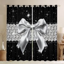 jejeloiu Cute Cartoon Bowknot Curtains Pack of 2 (42x84 Each),Kawaii Bowtie Curtains Blackout,Silver Diamond Bedroom Curtains For Girls Kids,Breathable Home Decor