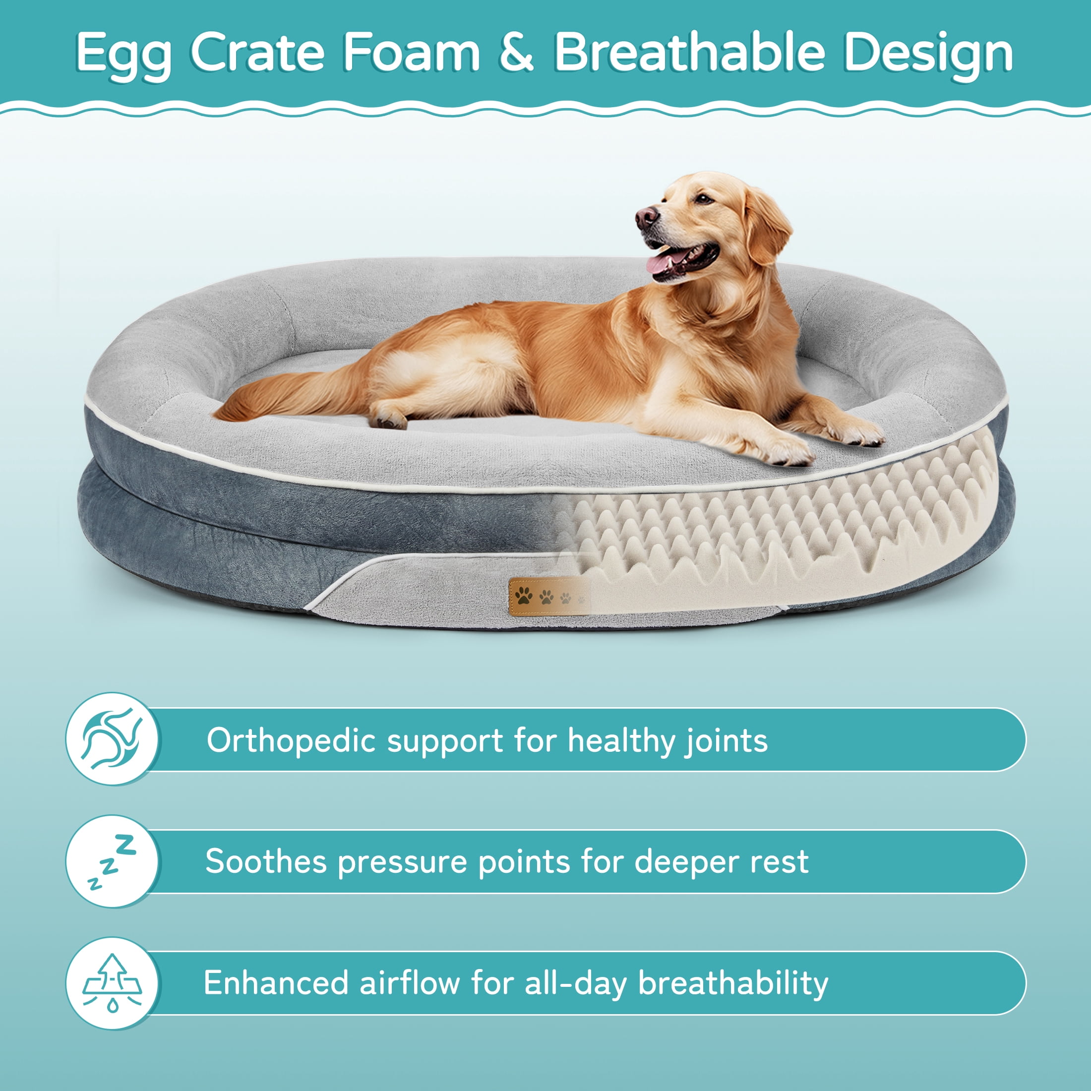 MOONORAH Dog Bed for Medium & Large Dogs – 35” Washable Dog Sofa with Removable Waterproof Cover, Supportive Foam Bolster, Non-Slip Bottom, Comfortable Pet Couch, Gray